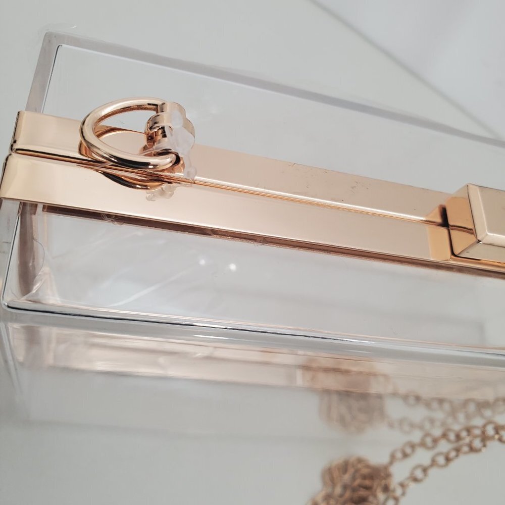 Caleesa Women Clear Acrylic Box Clutch Gold Details Crossbody Purse - Picture 7 of 9